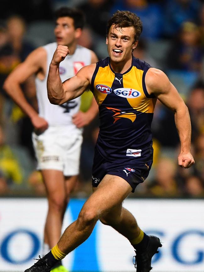 Luke Partington, pictured playing for West Coast, is one of the Tigers’ high-profile recruits. Picture: Daniel Carson/AFL Media/Getty Images