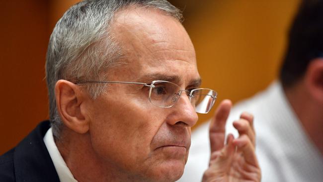 Australian Competition and Consumer Commission chairman Rod Sims at a Senate Estimates hearing at Parliament House in Canberra last week. (AAP Image/Mick Tsikas)