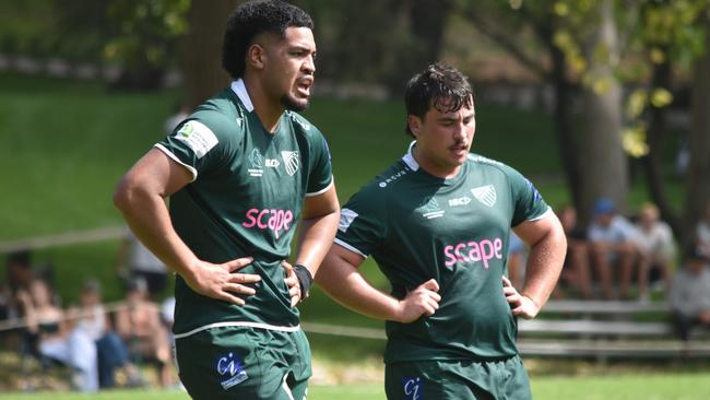 Zion Poitaha (left) in the Sydney University v Randwick match.