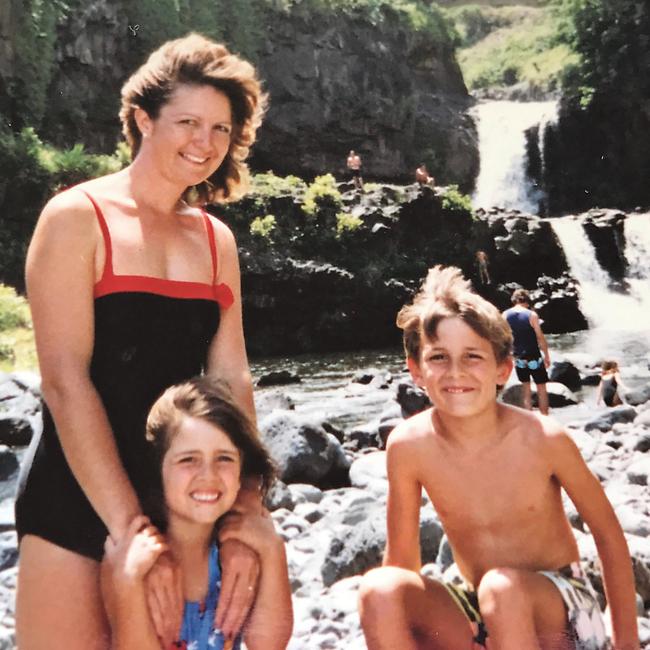 Back in the day: Tim is pictured with his sister and mother
