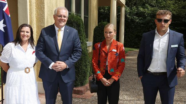 The visual was in stark contrast to the way former Australian of the year Grace Tame and Scott Morrison were pictured in January 2022. Picture: NCA NewsWire / Gary Ramage