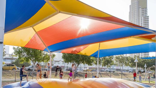 One of the Southport Broadwater Parklands’ main attractions — the giant bouncy pillow. Picture: Jerad Williams