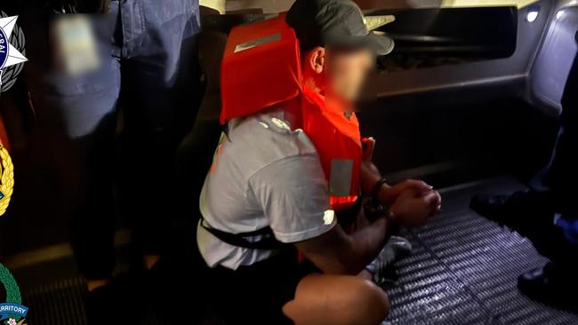 Authorities arrest fugitive Hussein Chamas and two other people aboard a yacht in the Arafura Sea, off the NT coast, on January 26, 2025. Picture: AFP