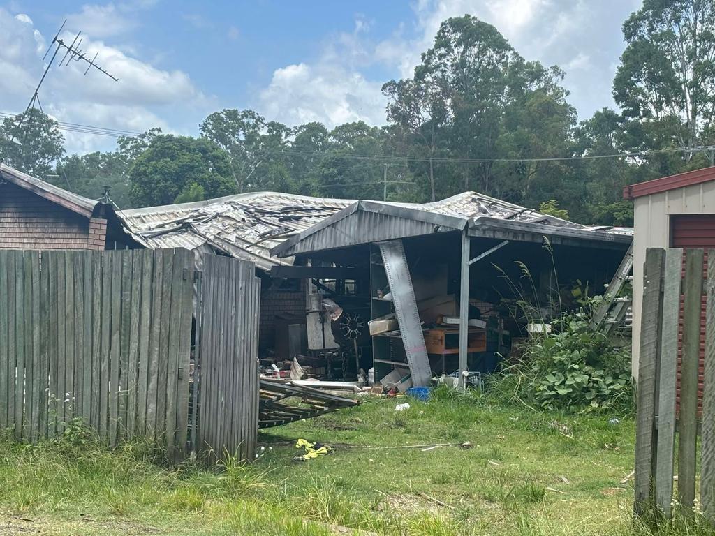 What remains of the Aldershot property that was allegedly deliberately set alight on Monday afternoon.