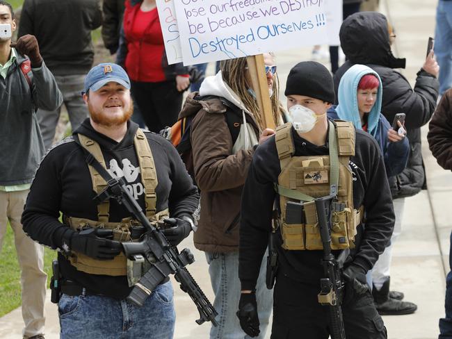 Armed protesters rally against COVID lockdowns in Michigan. Picture: AFP