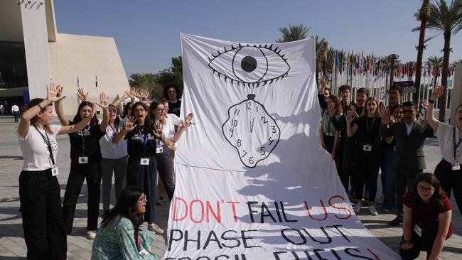 Climate activists from Fridays for Future Germany protest in Dubai. Picture: Getty Images