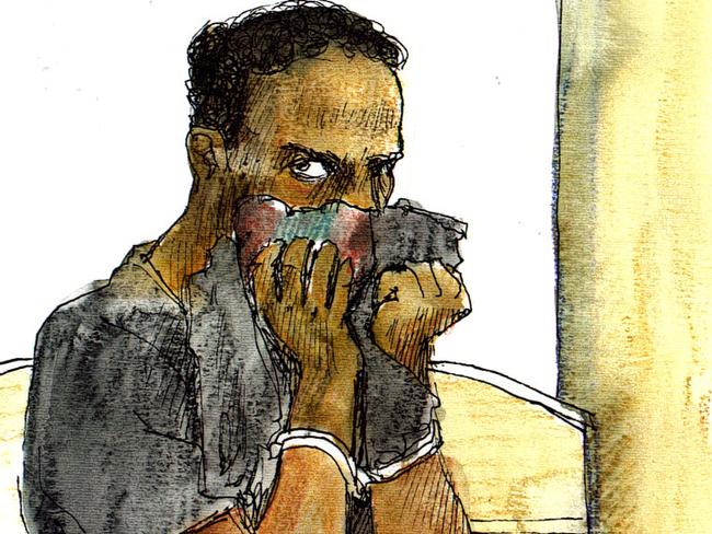 Artwork - Quinton Lambadgee in Adelaide Magistrates Court where he is facing charges of murder 03 Jan 2005. suspect(Pic: Tim Ide)