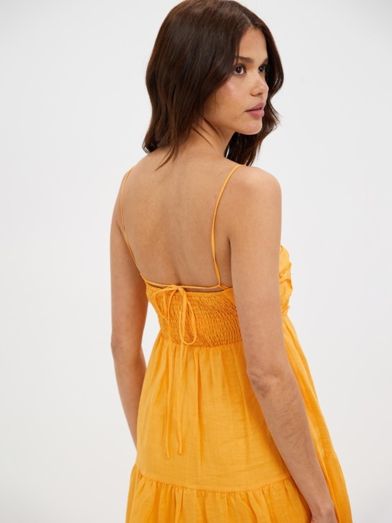 Aere Tiered Dress With Ruched Detail. Picture: THE ICONIC.