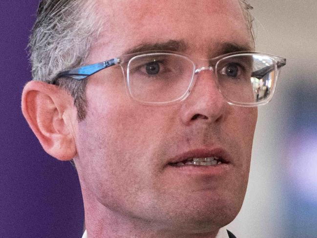 SYDNEY, AUSTRALIA - NewsWire Photos, FEBRUARY 21, 2021: NSW Premier Dominic Perrottet speaks to the media during a press conference Sydney International Airport.  Picture: NCA NewsWire / Flavio Brancaleone