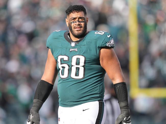 Our very own export, Philadelphia Eagles offensive tackler Jordan Mailata (68) gives an Australian flavour to this year’s Super Bowl. Picture: Getty Images