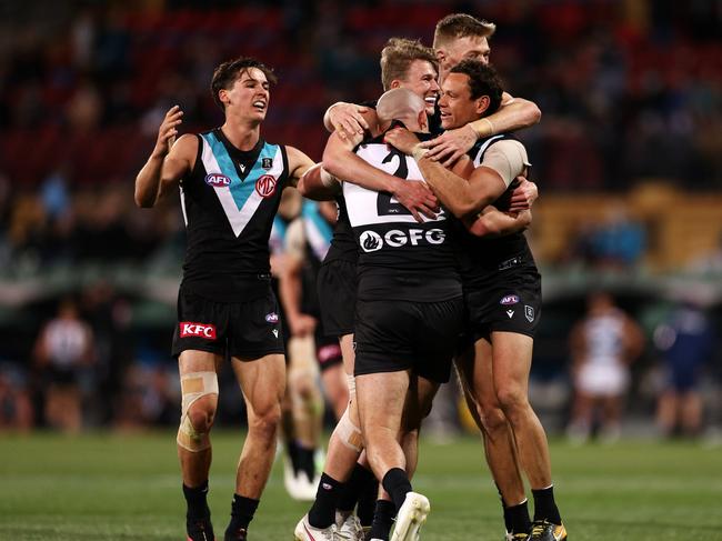 Port Adelaide earned a week off with its 43-point qualifying final win over Geelong. Picture: Daniel Kalisz / Getty Images