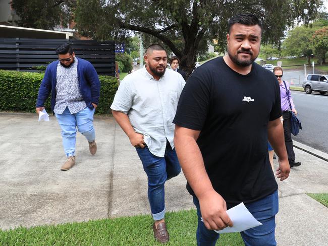 Logan trio Samuel Tumua Fenunuti, Earnest Tumano Lotomau, and Tithing Keresoma Faagase face Coolangatta court. Photo Scott Powick/ News Corp