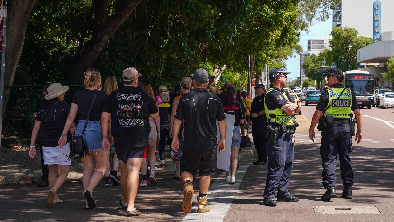 Thousands showed up to rally against crime in the NT in the wake of Declan Laverty’s tragic stabbing death. Picture: Pema Tamang Pakhrin