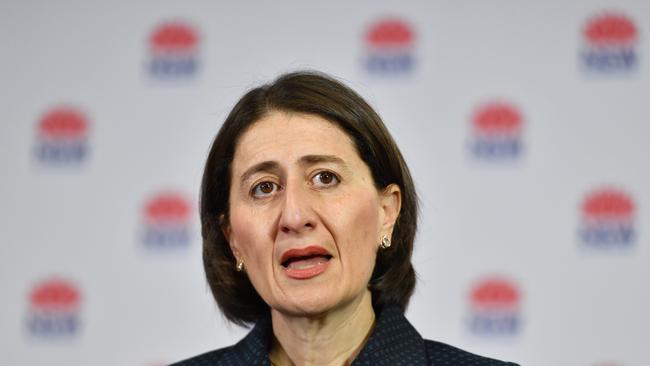 NSW Premier Gladys Berejiklian briefs the media. Picture: AAP.