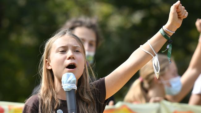 Swedish activist Greta Thunberg speaks during a climate strike march early this month in Milan, Italy. Picture: Getty Images