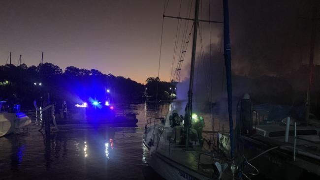 Multiple fire crews have extinguished a yacht fire on in the Brunswick Heads marina on Thursday, June 16.