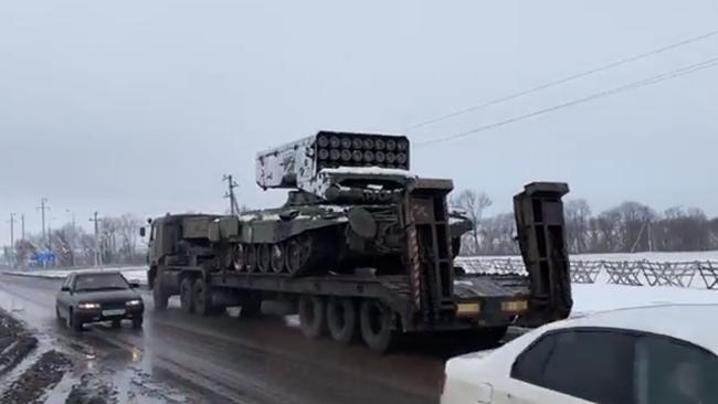 The Russian army has deployed the TOS-1 heavy flamethrower which shoots thermobaric rockets. Picture: Supplied