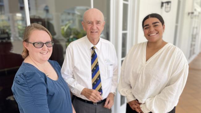 Grant award winners Stephanie Nixon (left) and Hannak Pakoa (right) pictured with Professor John Pearn AO KJM Patron. Picture: Supplied by Queensland Ambulance Service.