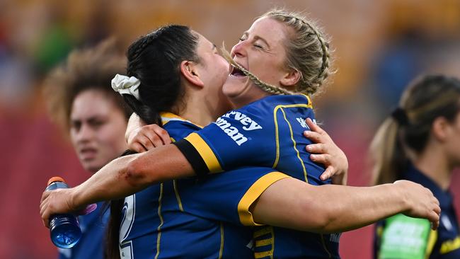 Tayla Preston and Rima Butler celebrate victory (Photo by Albert Perez/Getty Images)