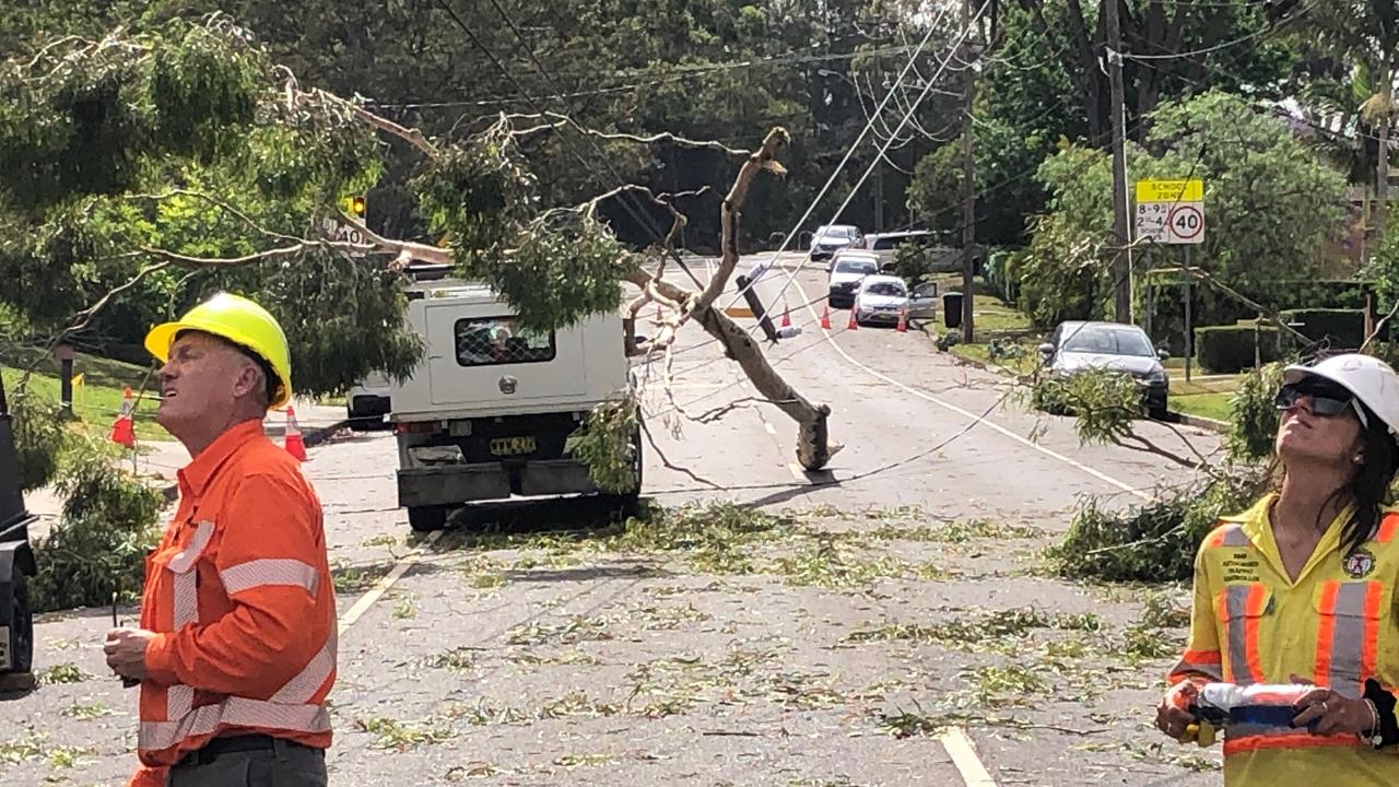 A man escapes his ute safely after 11,000 volt powerline falls onto his ute. Picture: Jim O'Rourke.