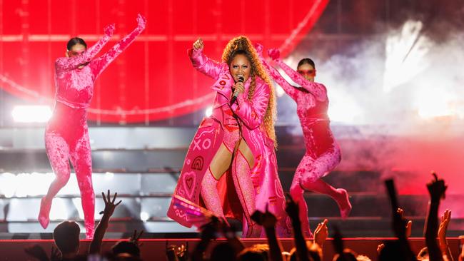 Jessica Mauboy painted the town pink. Picture: David Swift