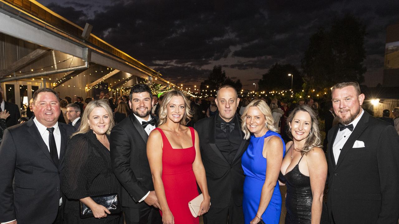 At LifeFlight Toowoomba Gala are (from left) Robert Land, Samantha Duggan, Doug Sizer, Kellie O'Regan, Mark Tobin, Fiona Tobin, Bronwen Howell and Nathan Howell at The Goods Shed, Saturday. Picture: Kevin Farmer