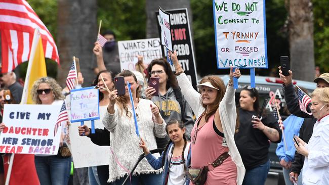 Hundreds of people gather to protest at California's state capitol building in Sacramento. Picture: JOSH EDELSON / AFP