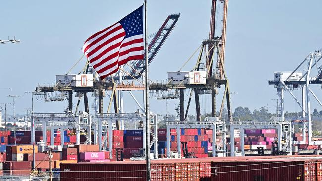 (FILES) Shipping containers are stacked at the Port of Long Beach on March 4, 2025 in Long Beach, California. The US trade deficit surged to a new record in January, said the US Commerce Department on March 6, 2025, as imports spiked while tariff worries flared. The overall trade gap of the world's biggest economy ballooned 34 percent to $131.4 billion, on the back of a 10 percent jump in imports for the month. This was the widest deficit for a month on record, dating back to 1992. (Photo by Frederic J. BROWN / AFP)