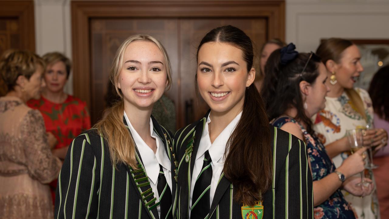 Olivia McInally and Gabrielle Cherrier at the Trinity Lutheran College Mother's Day high tea fundraiser at the Palazzo Versace on Saturday, May 13. For The Pulse. Picture: Celeste Humphrey