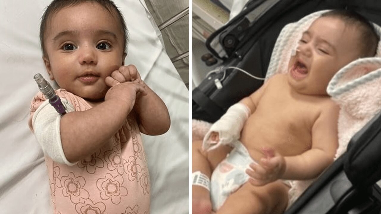 The 4mo had a fever and was arching her back in the pram. Source: 7News