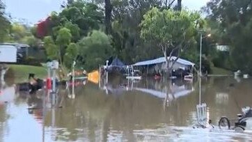 Campers at Helensvale had to be evacuated after heavy rain and flash flooding hit the area. Picture: 9 News