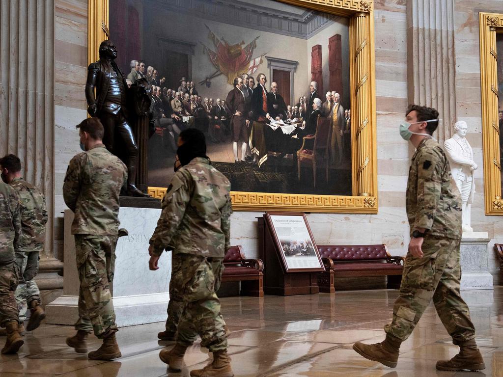 Army National Guard troops guarding the Capitol. Picture: AFP