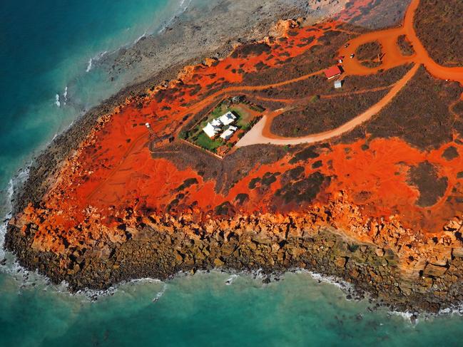 ESCAPE: The Kimberley FAQ. An aerial view of Gantheaume Point in Broome. It’s home to a skeletal lighthouse and private residence.. Picture: Supplied