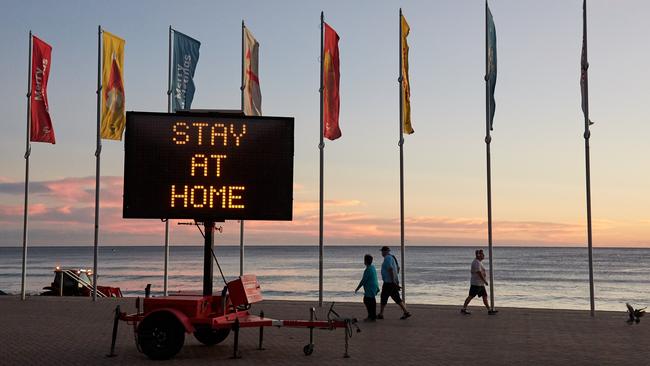 A sign of the times at Sydney’s Manly Beach this week. Picture: Getty Images