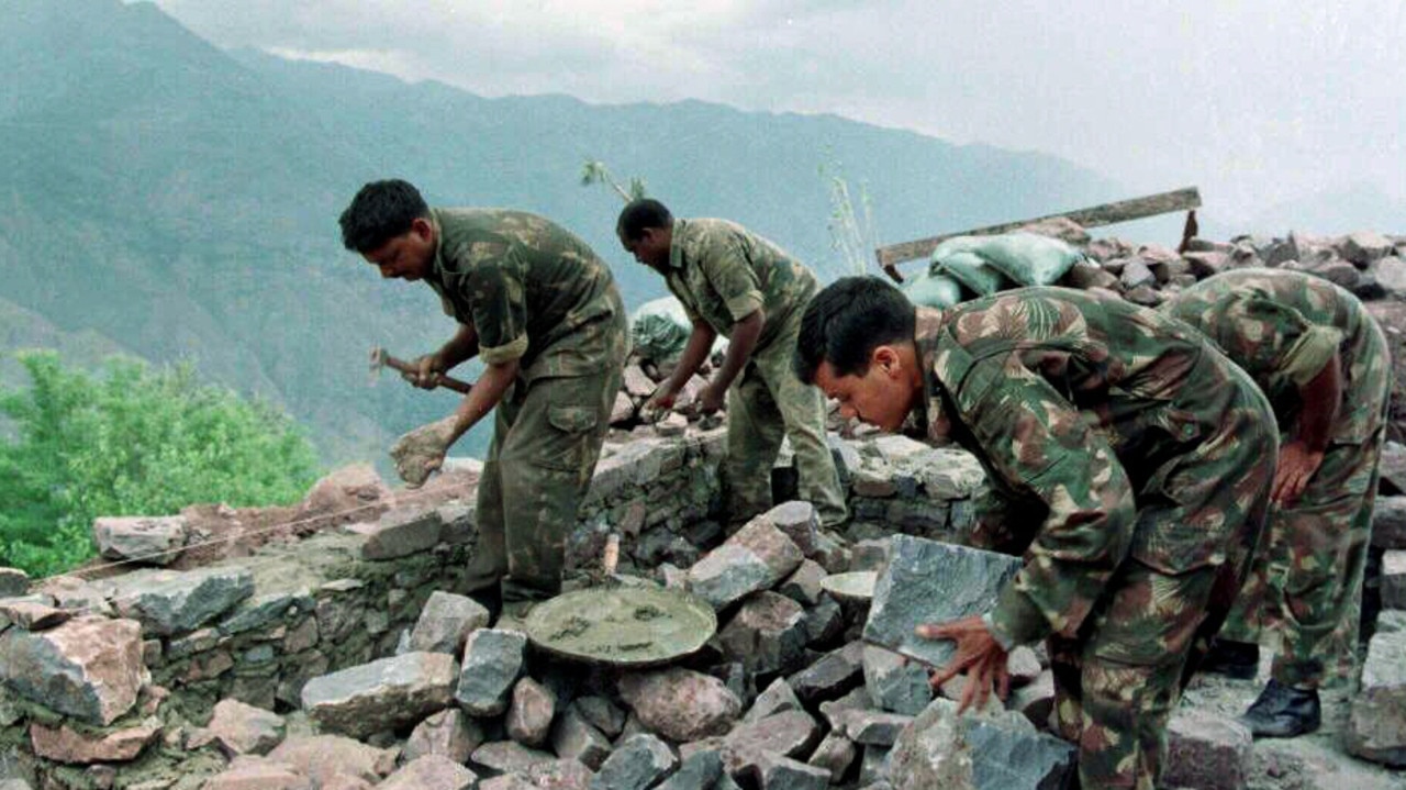 Indian soldiers strengthen an army post adjoining the Line of Actual Control.