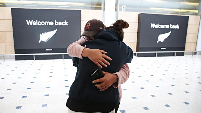 The first passengers arriving at Sydney International Airport from New Zealand earlier this month.