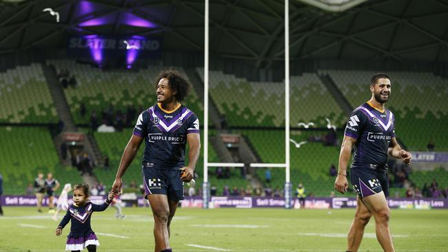 Felise Kaufusi (left) and Jesse Bromwich both have strong leadership claims. Picture: AAP Image/Daniel Pockett