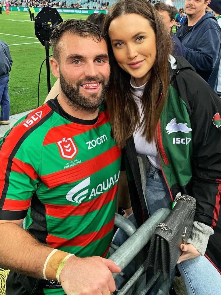 Perrie Nicholls with husband Mark Nicholls when he played for the Rabbitohs. Photo: Instagram/ @perrie_nicholls