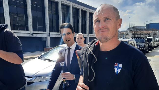 Owen Van Duren, 39, leaves the ACT Magistrates Court after being charged with possessing four stolen piglets. Picture: Craig Dunlop