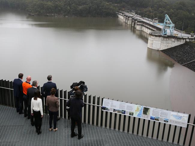 Premier Dominic Perrottet holds a doorstop after the press conference at the Warragamba Dam Visitors Centre. Picture: NCA Newswire