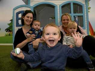 HARD AT WORK PLAYING: Enjoying Making Rainbows sensory playtime at Grand Central are ( from left ) Krystal, Parker and Hunter Williams with Wendy Wallen and her grandson Harry Gehrke. The group gives mums, grandparents and young children a fun place to play and socialise. Picture: Michael Nolan