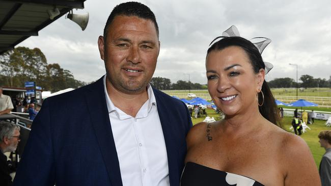 The Ladbrokes 2024 Moe Cup is held at Moe Horse Racing Club, Moe Victoria, Friday 18th October 2024. Racegoers Michael and Nicola Haggie, enjoying the races.Picture: Andrew Batsch