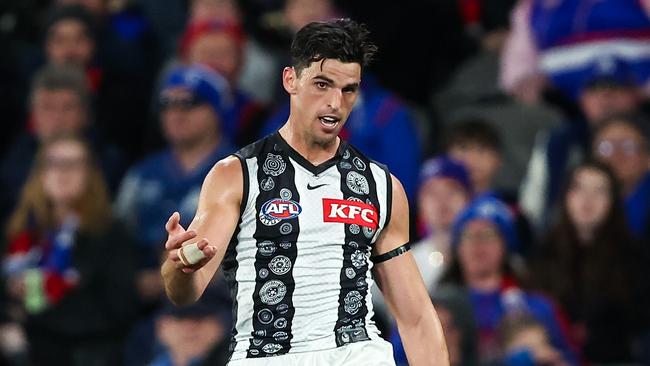 No man has touched the Sherrin more times than Scott Pendlebury (Photo by Dylan Burns/AFL Photos via Getty Images)