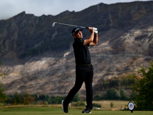 Former Australian cricketer Ricky Ponting plays a tee shot during day 1 of the 2025 New Zealand Open in Queenstown. Picture: Getty Images