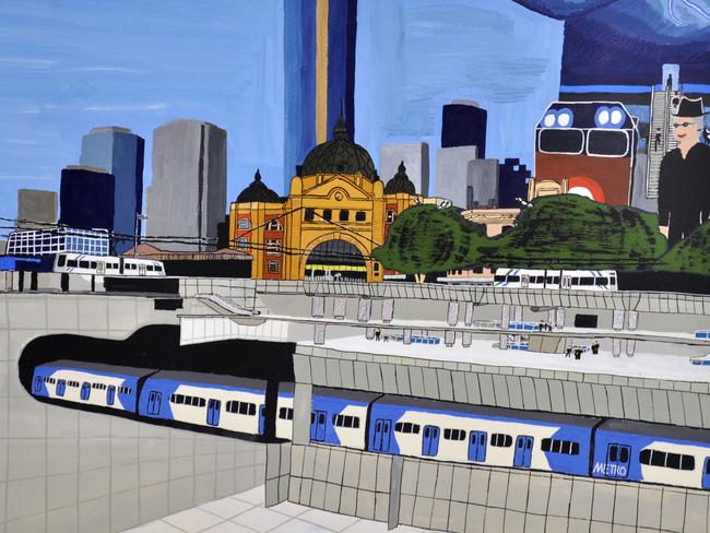 Miles Howard-WilksFlinders Street, 2015gouache and ink on paperCity of Melbourne Art and Heritage CollectionMUST ASK PERMISSION FROM ARTIST