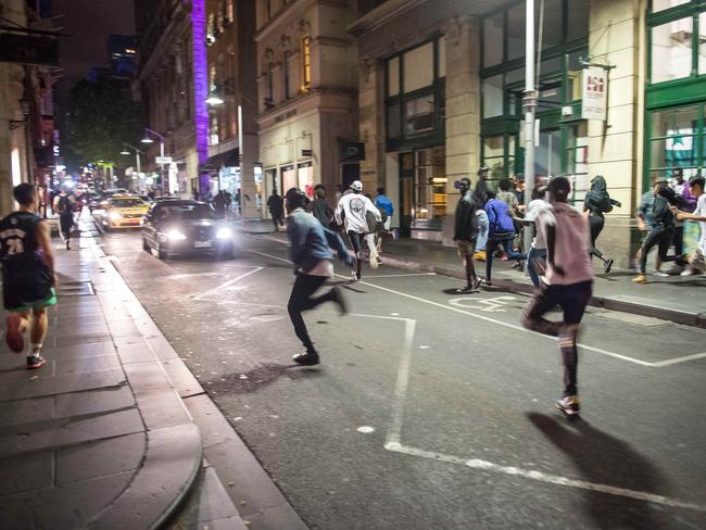 Fights erupted in the CBD on Saturday night as families enjoyed Moomba festivities. Picture: Jake Nowakowski