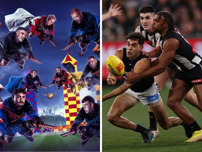 The AFL's Rivalry Round post and Carlton vs Collingwood. Photos: Twitter/News Corp