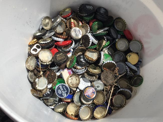 Bottle tops found at Manly Cove during the clean-up. Picture: Supplied/ Deborah Dickson-Smith.