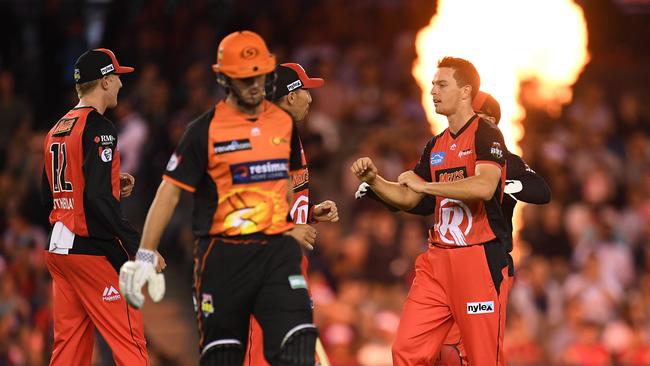 Jack Wildermuth of the Renegades reacts after dismissing Mitchell Marsh of the Scorchers during the Big Bash League (BBL) match between Melbourne Renegades and Perth Scorchers at Marvel Stadium. Picture: AAP Image