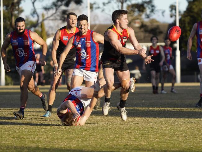 Jackson Peet fires out a handball for Dingley. Picture: Valeriu Campan